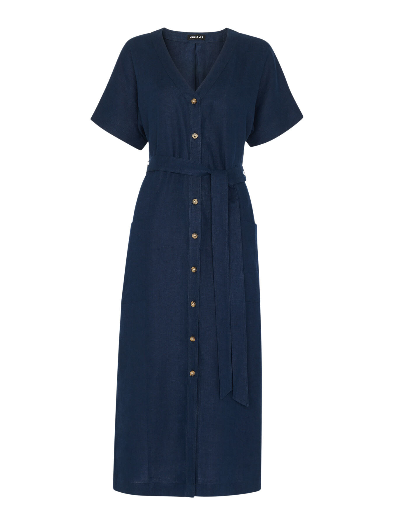 Shop Whistles Women's Linen Belted Midi Dress In Blue