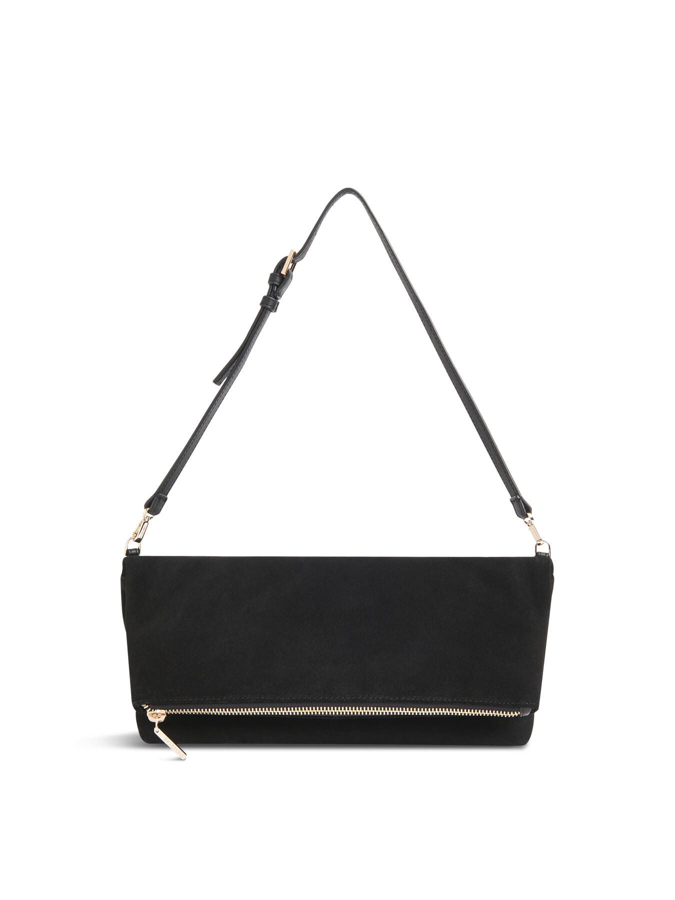 Whistles Sofia Fold Over Leather Baguette Bag In Black