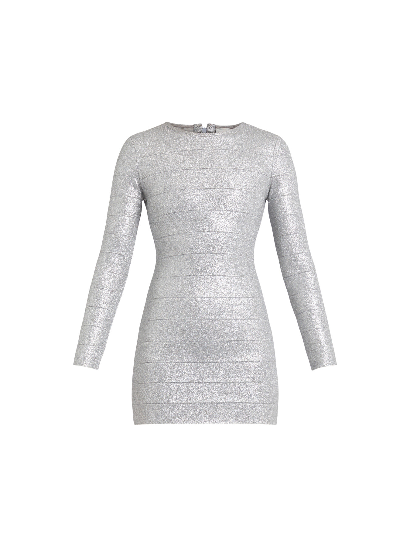 Herve Leger Disco Knit Long Sleeve Mini Dress In Met Silver
