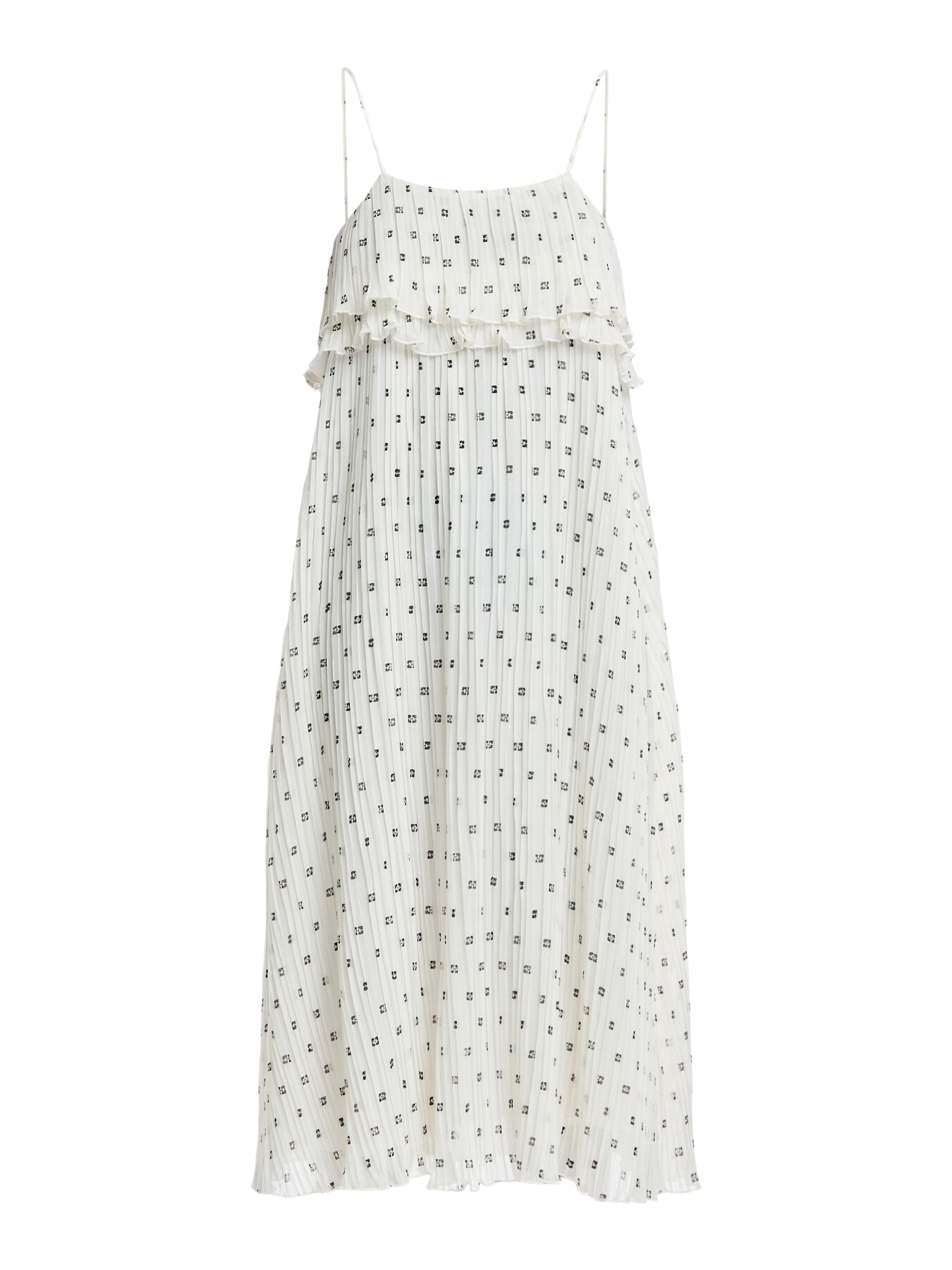 Ganni Women's White Pleated Georgette Midi Strap Dress